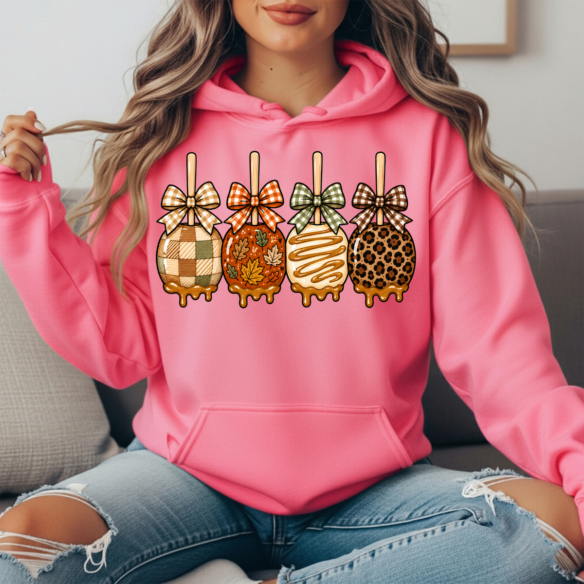 Fall Caramel Apples & Gingham Bows Graphic Hoodie