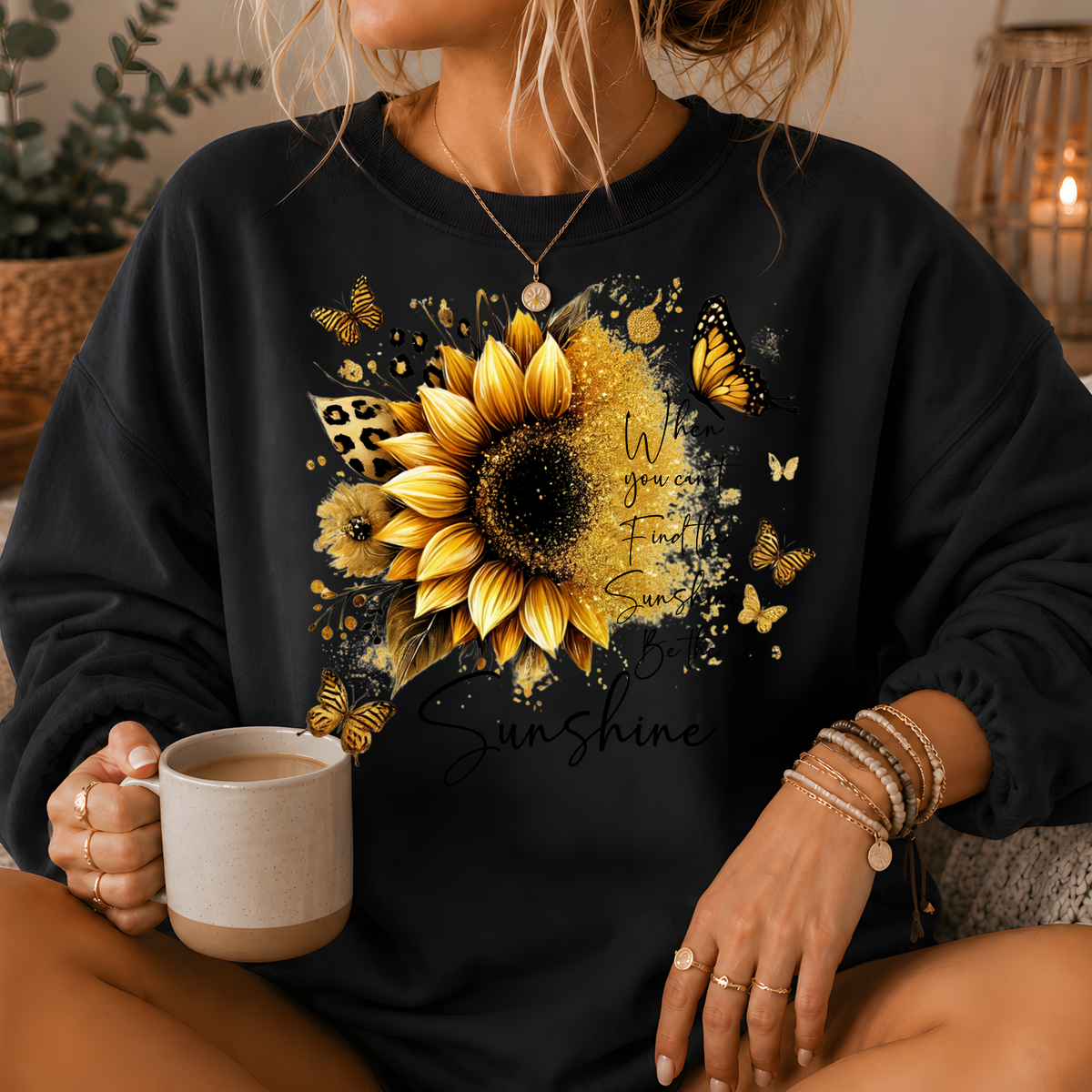 Be the Sunshine Sunflower Butterfly Crewneck Sweatshirt
