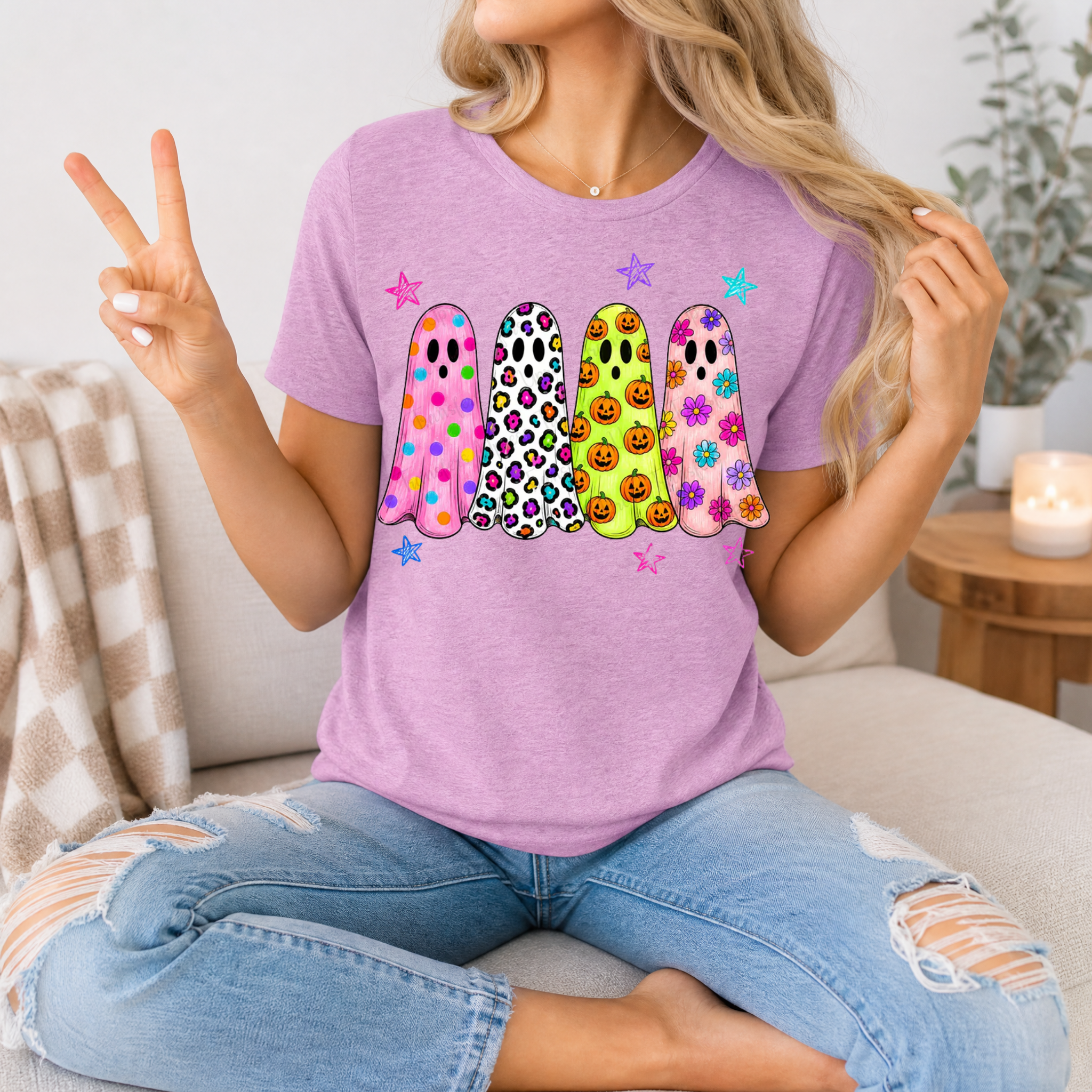 Neon Trendy Patterned Ghost Premium Graphic Tee