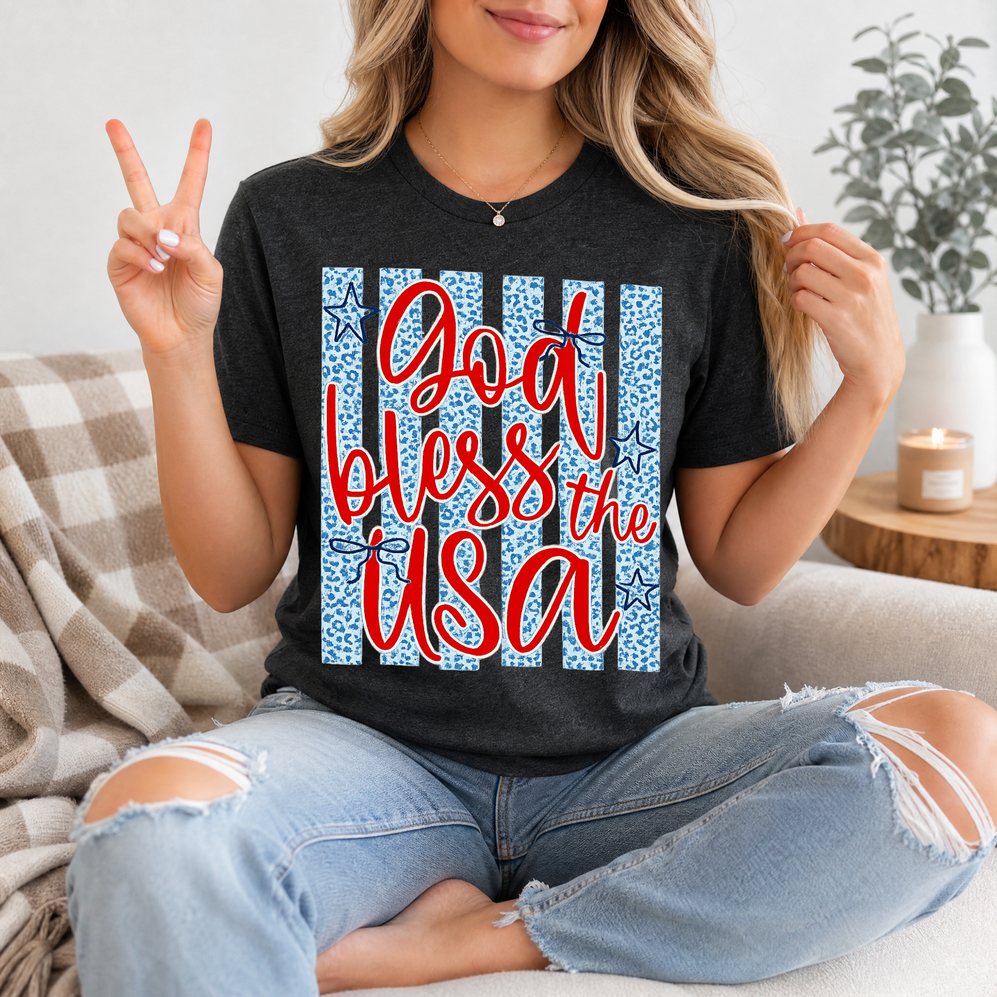 God Bless The USA Cheetah Blue Premium Graphic Tee