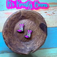 Silicone Focal Bead- Purple Cowgirl boots with bow K's Krafty Barn