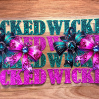 #410 Green and Pink Wicked Bows with jewels K's Krafty Barn