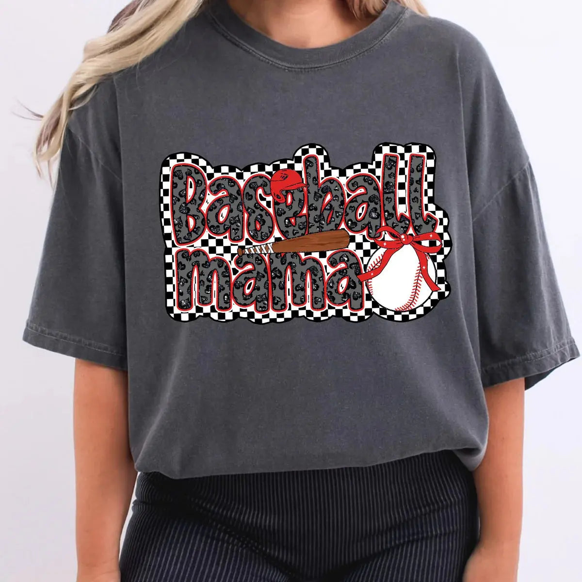 Baseball Mama Checkered Shirt | Baseball Mom Game Day Graphic Tee K's Krafty Barn