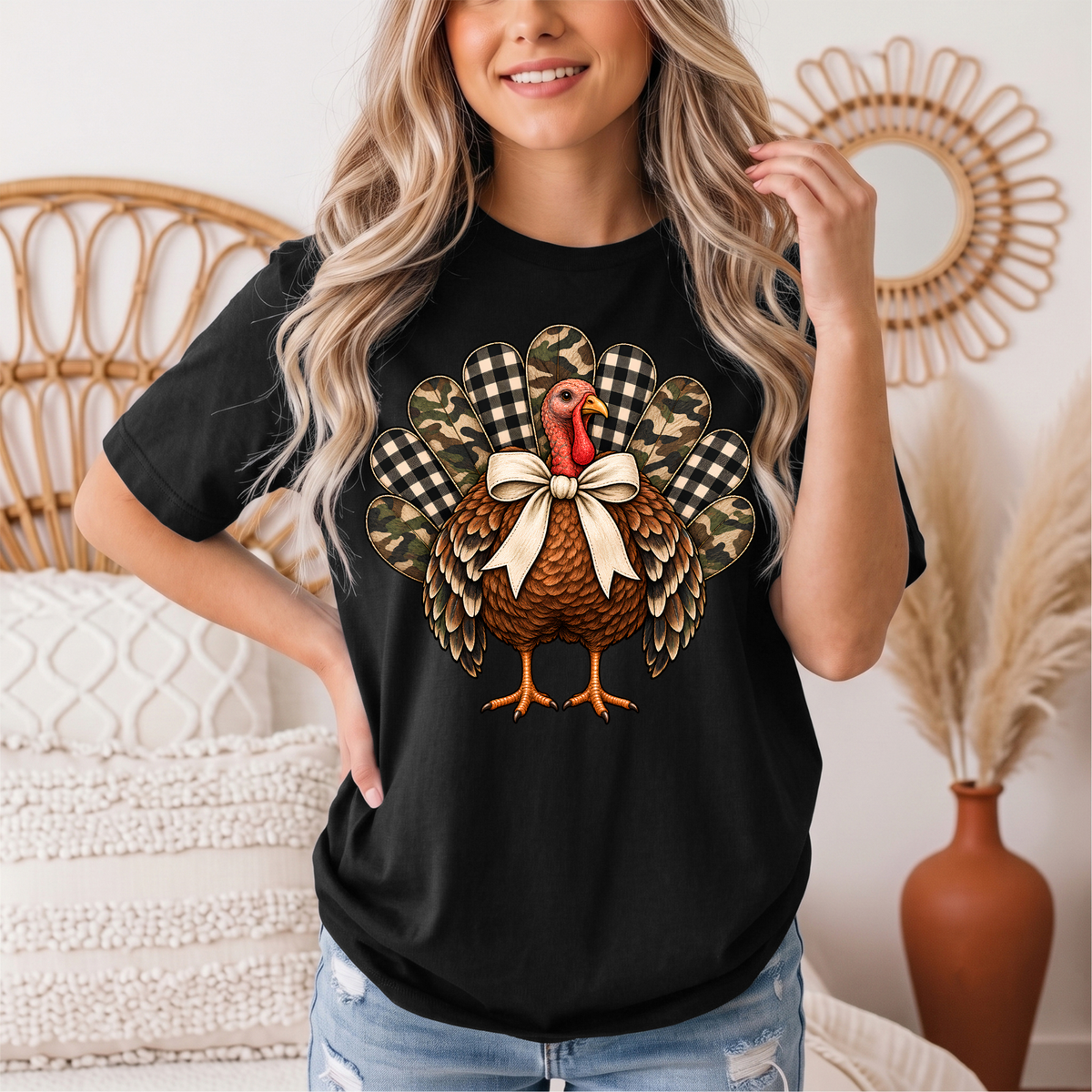 Camo & Buffalo Check Turkey Thanksgiving Graphic Tee