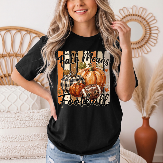 Fall Means Football Pumpkin Graphic Tee