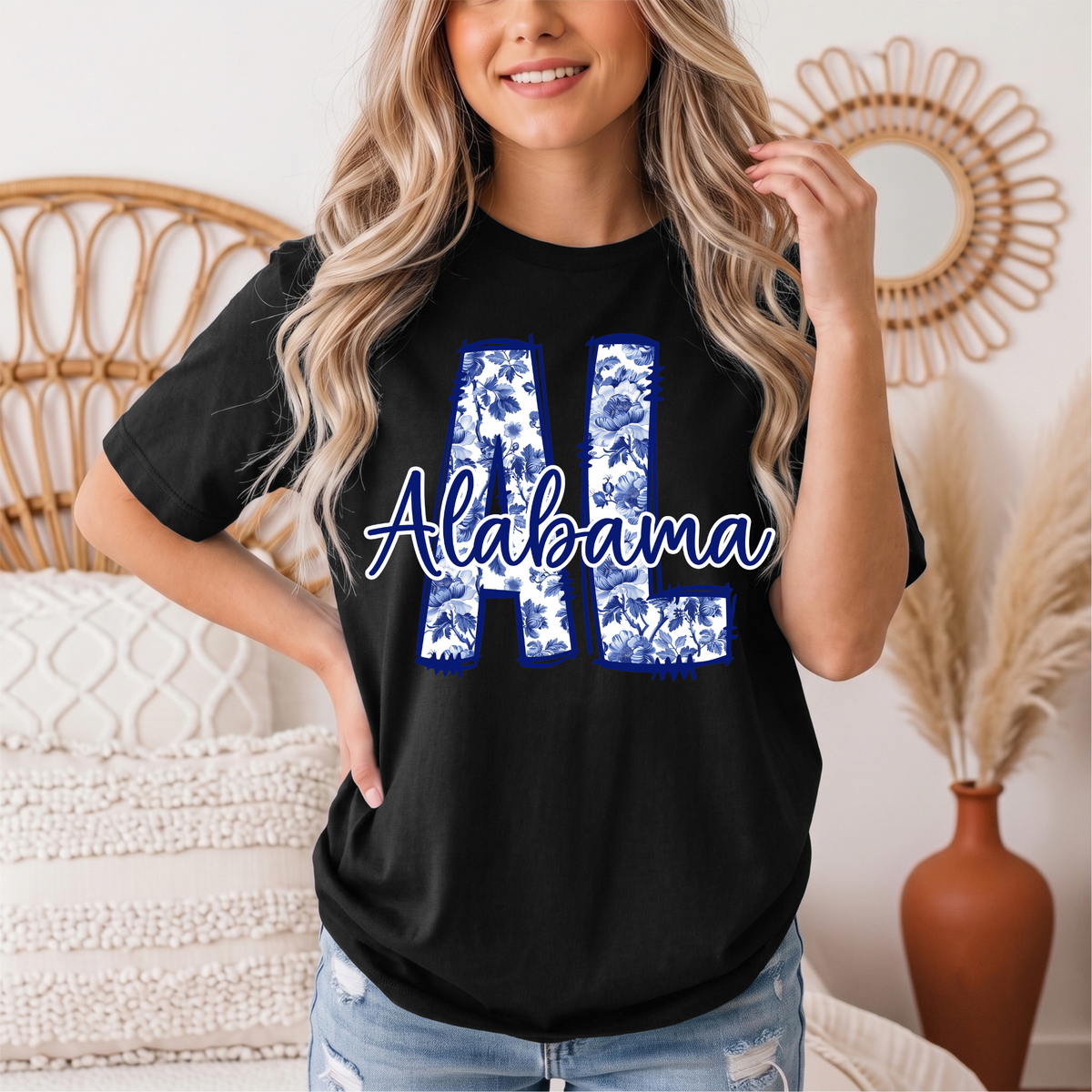 Alabama Blue Floral AL Graphic Tee