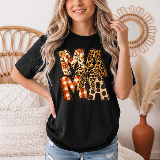 Fall Mama Floral & Leopard Bow Graphic Tee