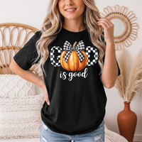 God Is Good Pumpkin & Gingham Bow Graphic Tee