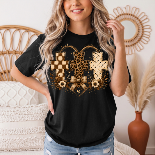 Christian Cross Trio Floral & Bow Graphic Tee