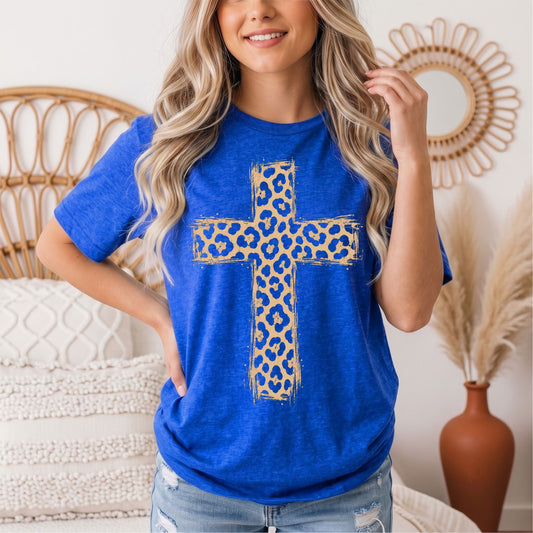Leopard Print Cross Christian Graphic Tee