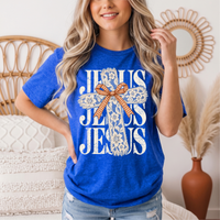 Jesus Lace Cross & Gingham Bow Christian Graphic Tee