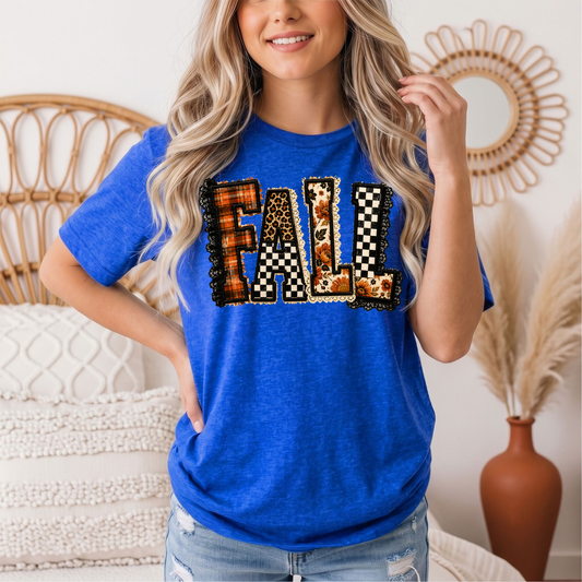 Fall Plaid Leopard & Floral Patchwork Graphic Tee