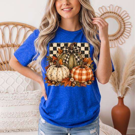 Rustic Fall Pumpkin Trio & Gingham Bow Graphic Tee