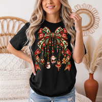 Christmas Plaid Bow & Holiday Charms Graphic Tee
