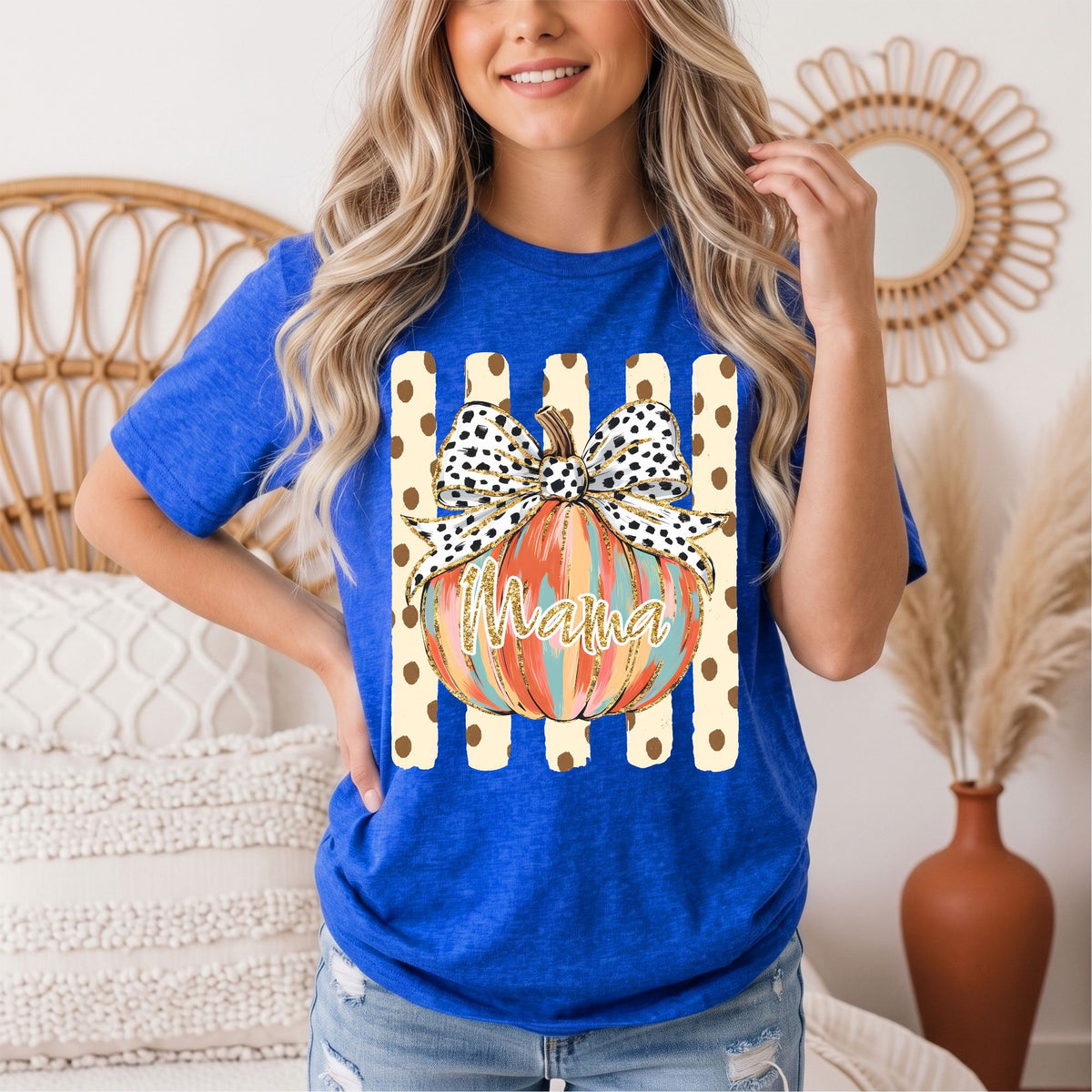 Mama Pumpkin & Spotted Bow Fall Graphic Tee