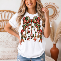Christmas Plaid Bow & Holiday Charms Graphic Tee