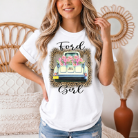 Ford Girl Floral Vintage Truck & Leopard Graphic Tee