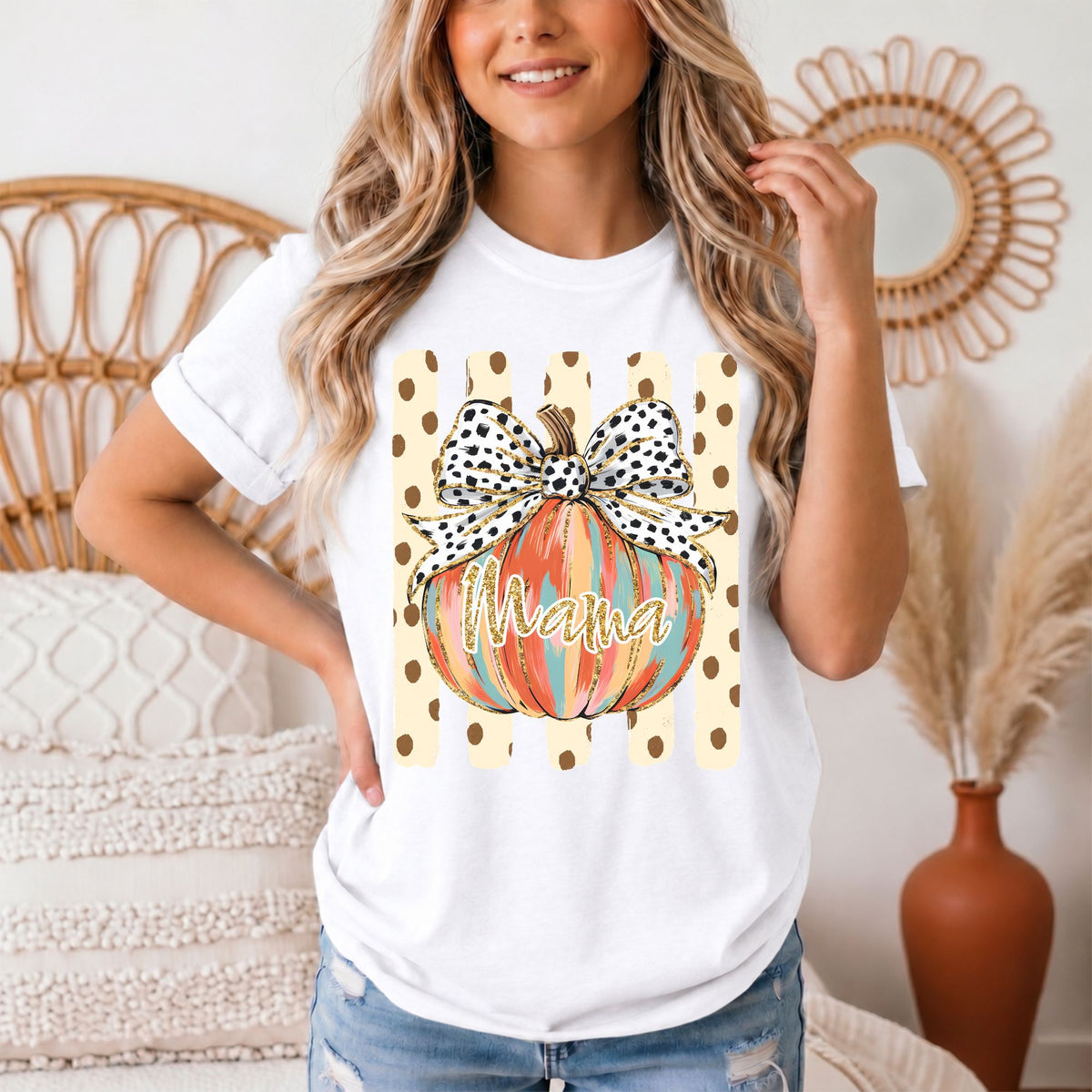 Mama Pumpkin & Spotted Bow Fall Graphic Tee