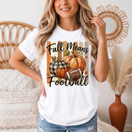 Fall Means Football Pumpkin Graphic Tee