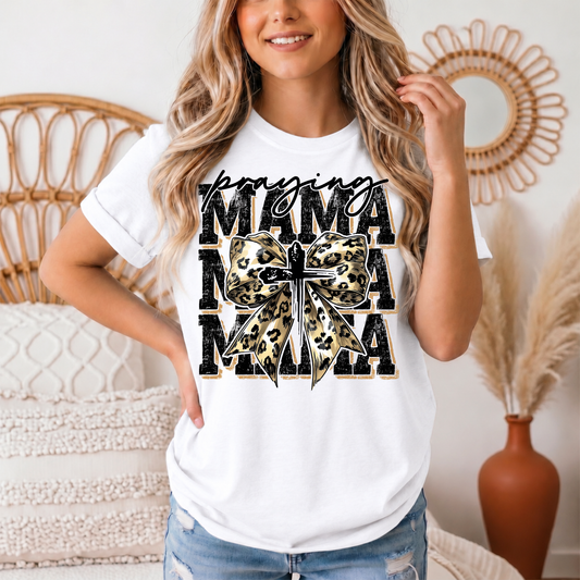 Praying Mama Leopard Bow & Cross Graphic Tee