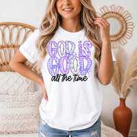 God Is Good All the Time Purple Bow Graphic Tee