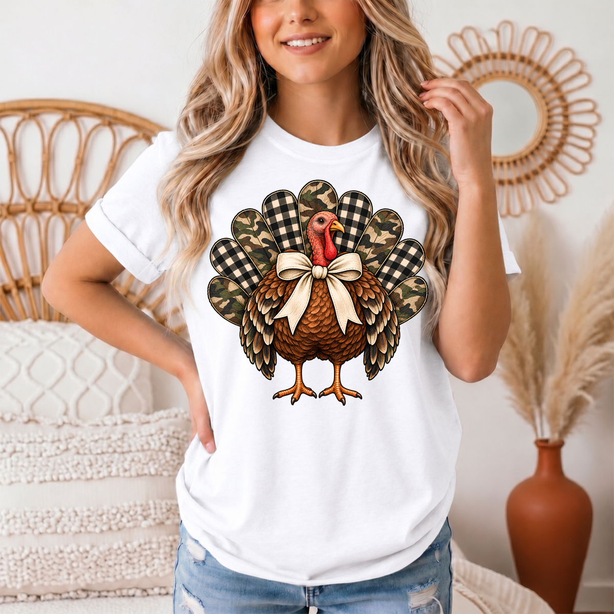 Camo & Buffalo Check Turkey Thanksgiving Graphic Tee
