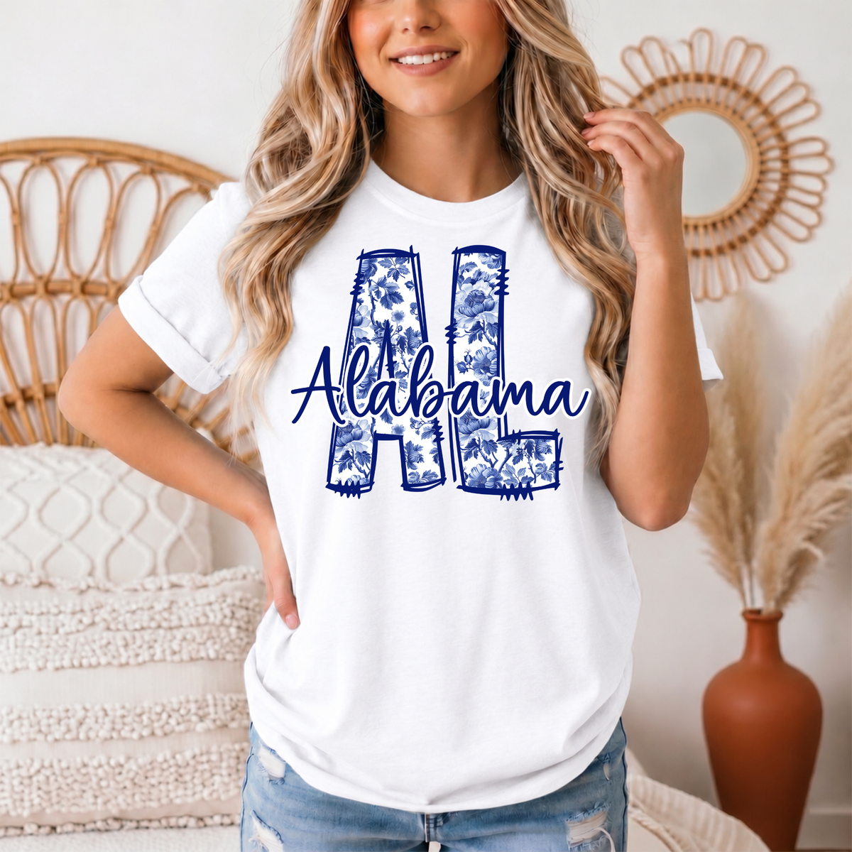 Alabama Blue Floral AL Graphic Tee