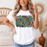 Turquoise & Cow Print Mama Western Graphic Tee