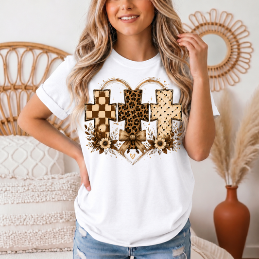 Christian Cross Trio Floral & Bow Graphic Tee