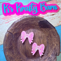 Silicone Focal Bead- Pink with white outline bow K's Krafty Barn