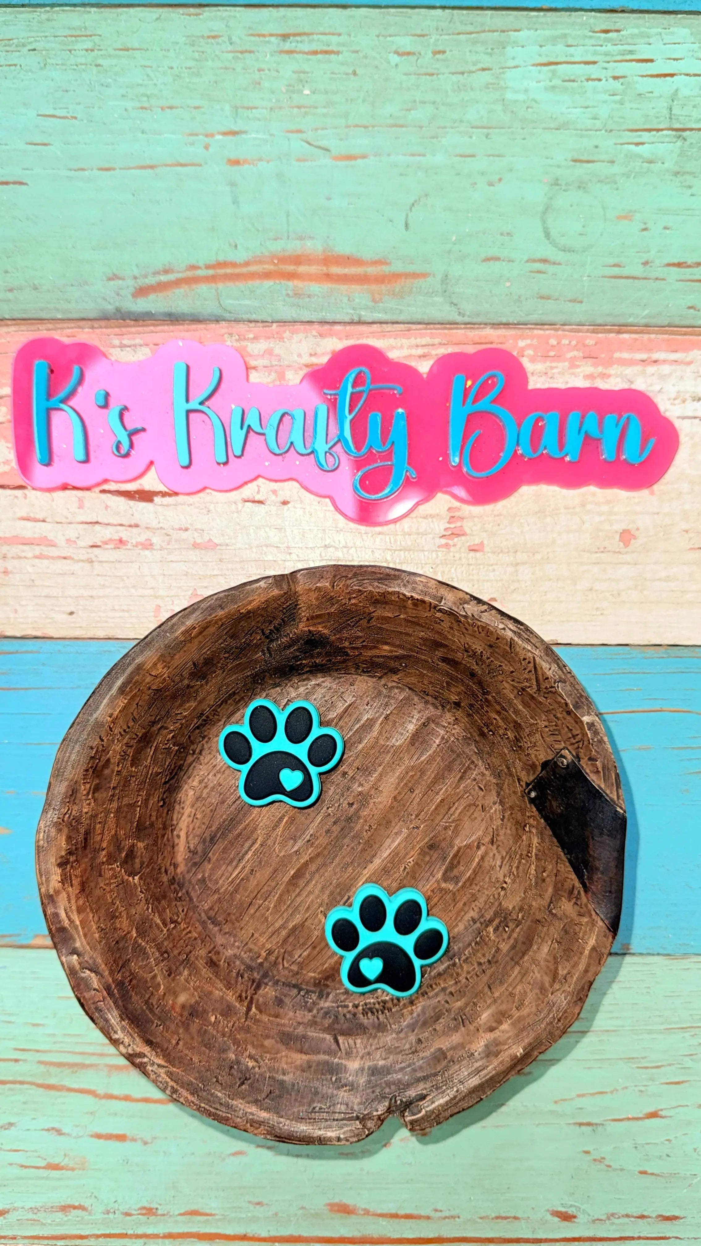 Silicone Focal Bead- Turquoise & Black paw print K's Krafty Barn
