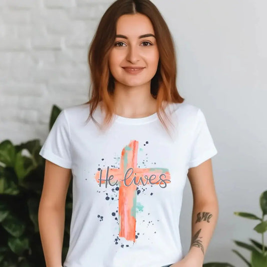 He Lives Christian Cross Graphic Shirt K's Krafty Barn
