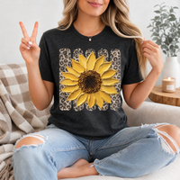 Painted Sunflower & Leopard Print Graphic Tee