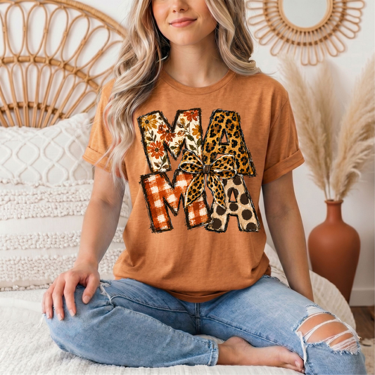 Fall Mama Floral & Leopard Bow Graphic Tee
