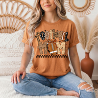 Football Mom Mixed Print Bow & Checkerboard Graphic Tee