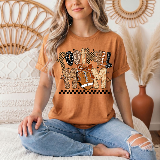 Football Mom Mixed Print Bow & Checkerboard Graphic Tee