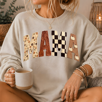Mama Fall Patchwork Print Crewneck Sweatshirt