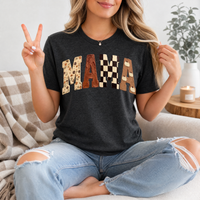 Fall Mama Floral, Checkerboard & Pumpkin Graphic Tee