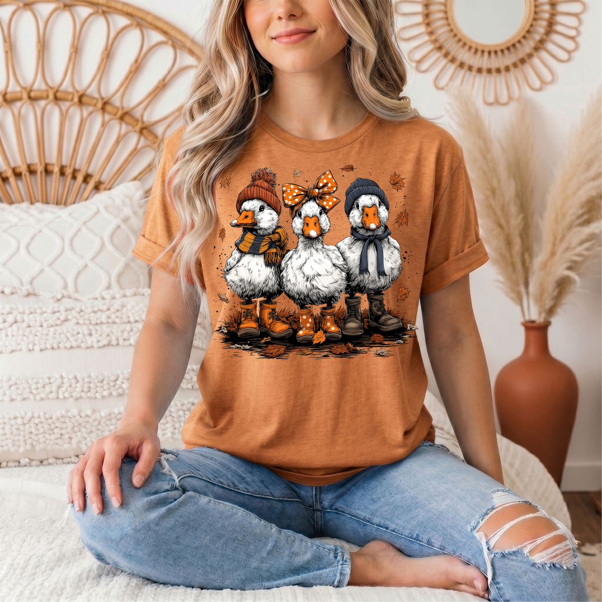 Autumn Duck Trio Boots & Bow Graphic Tee