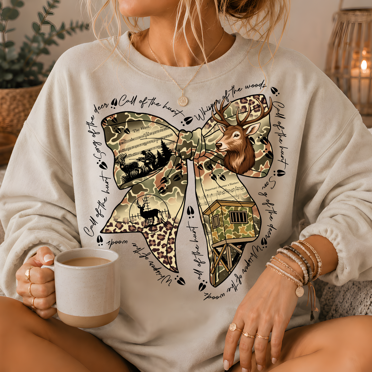 Camo Deer Hunting Bow Crewneck Sweatshirt
