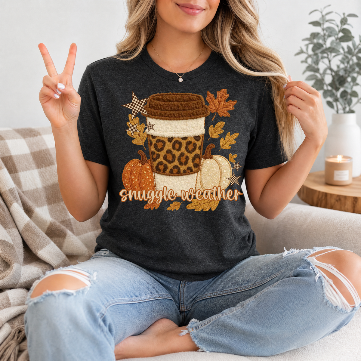 Snuggle Weather Faux Embroidery Coffee Graphic Tee