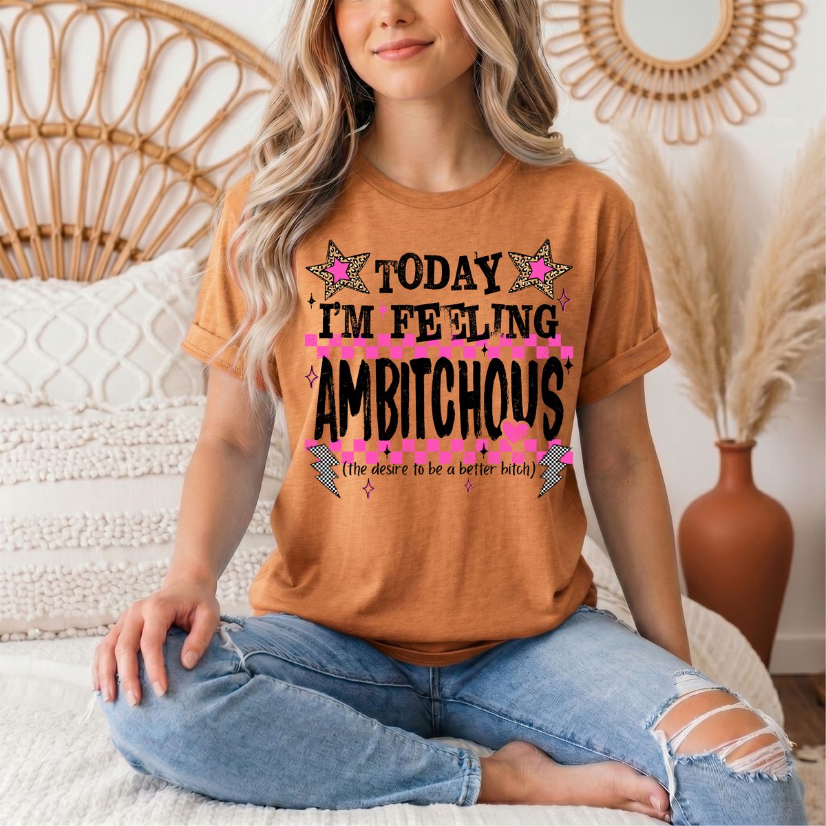 Today I'm Feeling Ambitchous Pink Checkerboard Graphic Tee