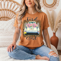 Ford Girl Floral Vintage Truck & Leopard Graphic Tee