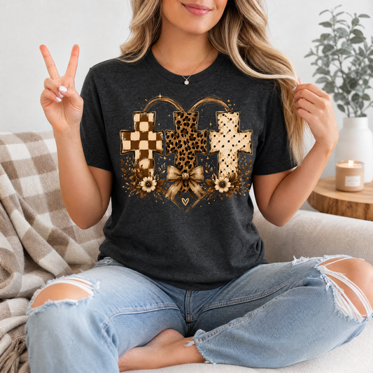 Christian Cross Trio Floral & Bow Graphic Tee