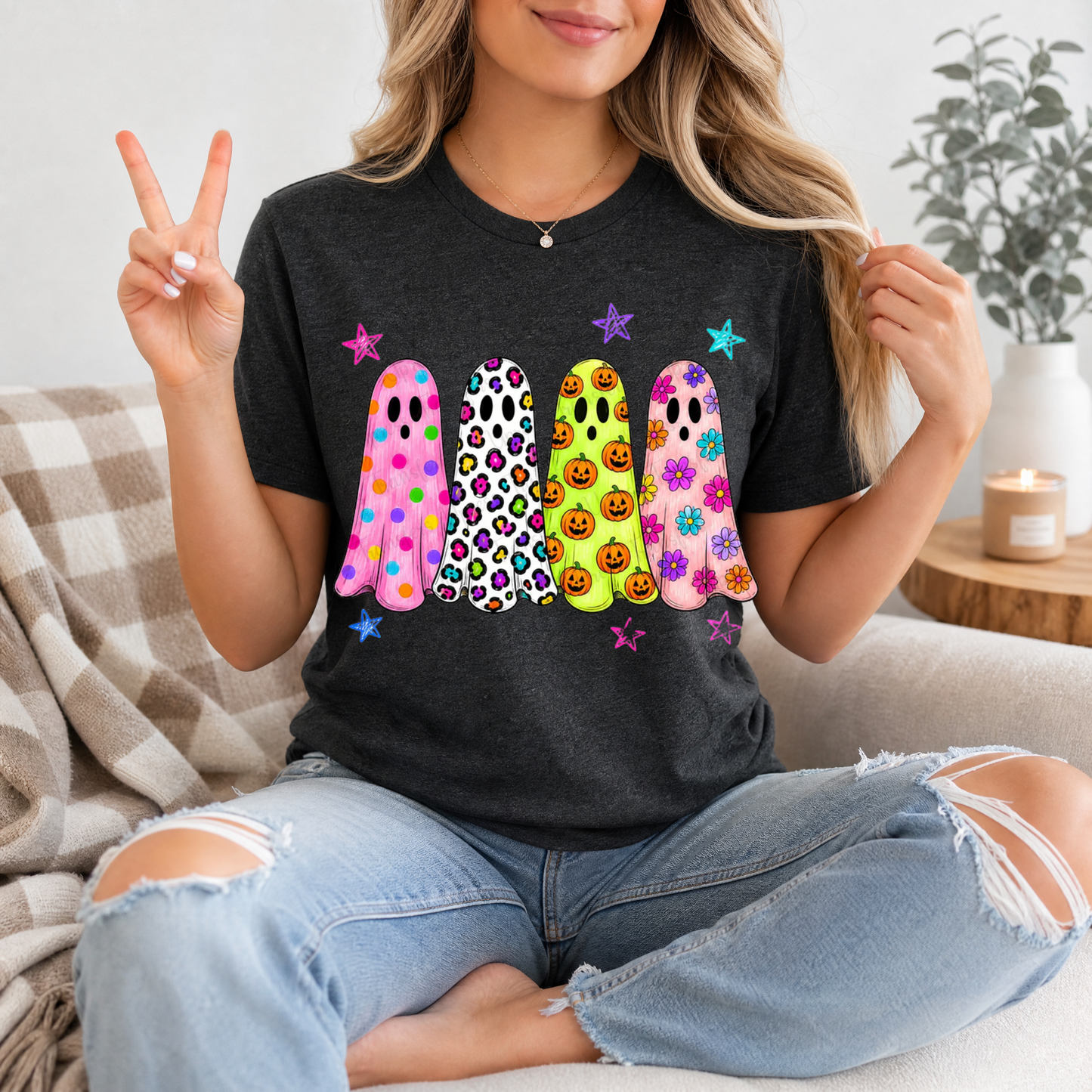Neon Trendy Patterned Ghost Premium Graphic Tee