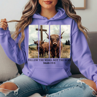 Follow the Word Not the Herd Highland Cow Graphic Hoodie