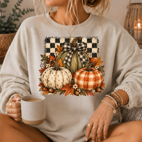Pumpkin Plaid Bow Floral Crewneck Sweatshirt