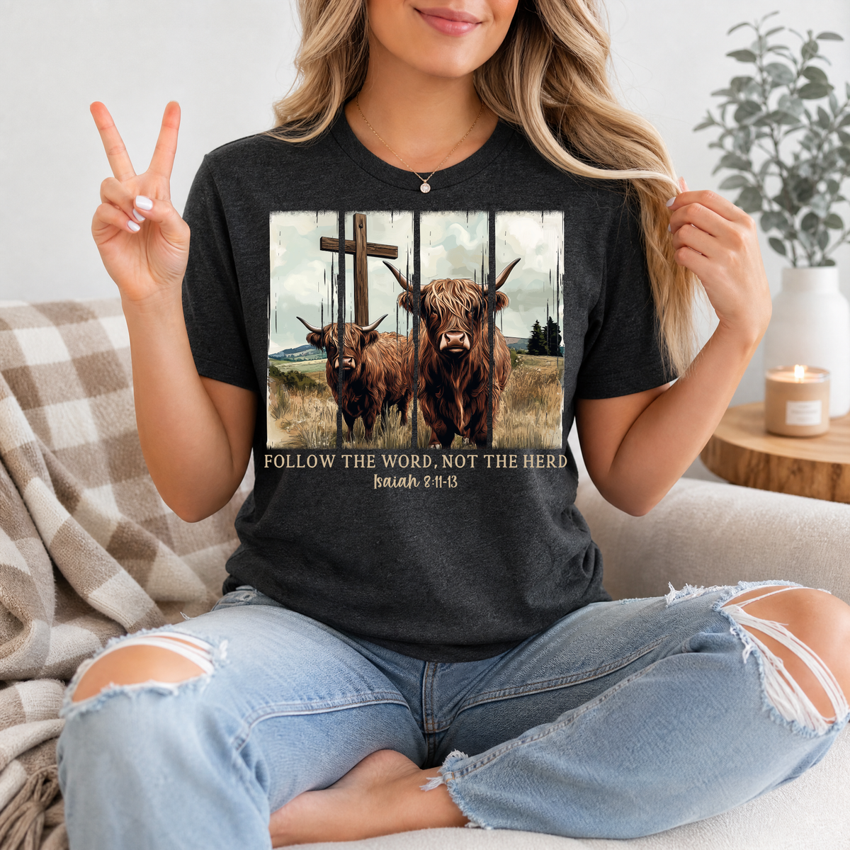 Follow the Word, Not the Herd Highland Cow Graphic Tee