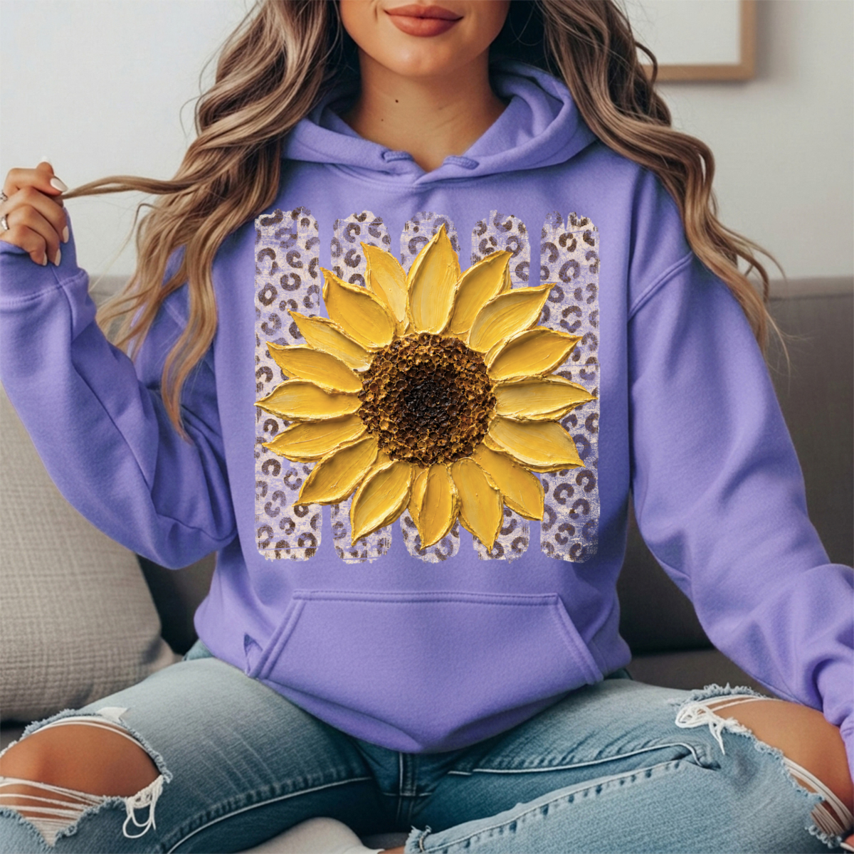 Sunflower Leopard Stripe Graphic Hoodie