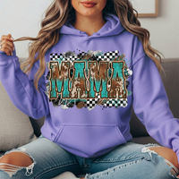 Turquoise Cowhide Mama Western Graphic Hoodie
